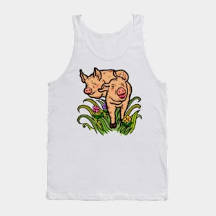 Happy smiling pig farm animal in nature. Tank Top